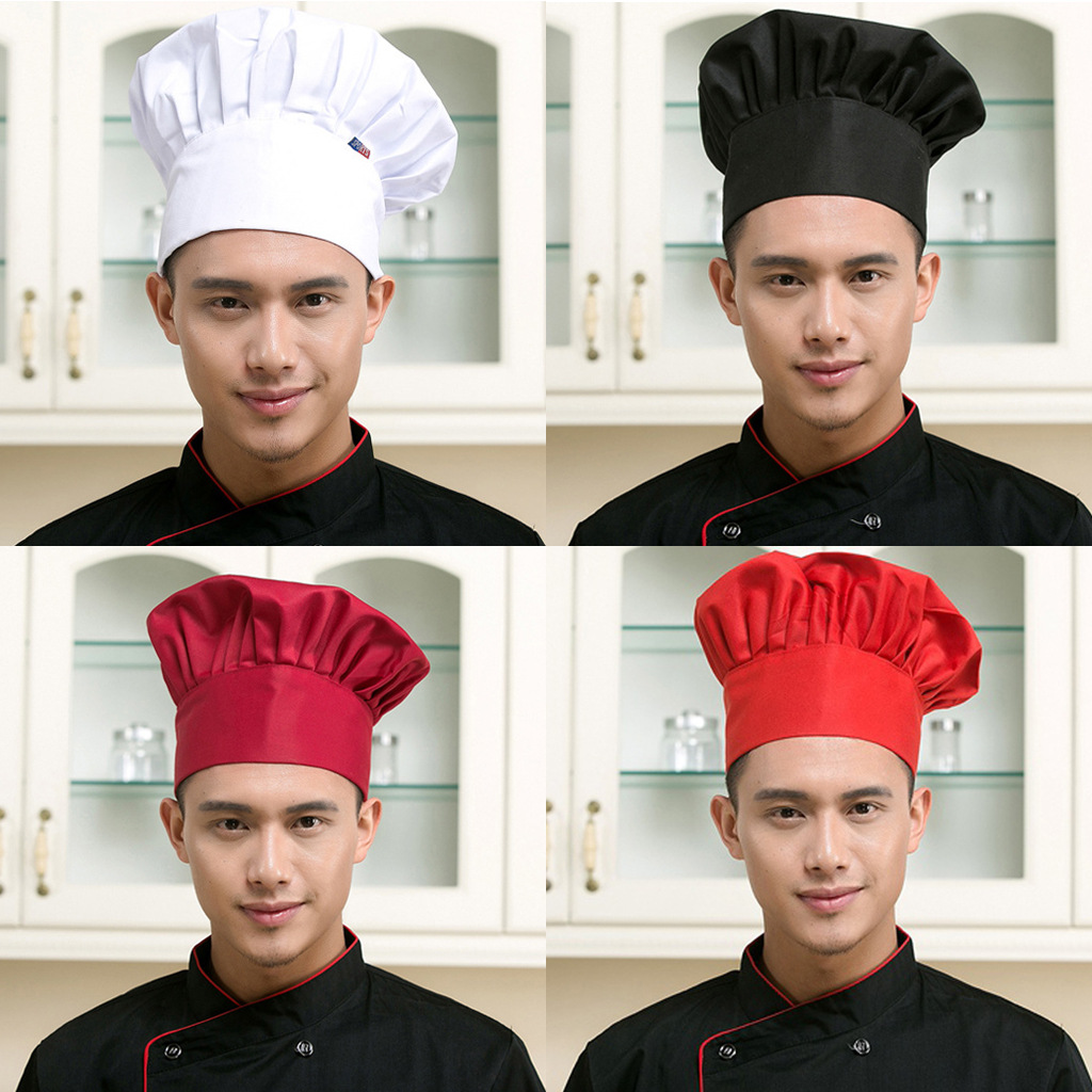 Hotel Kitchen Waiter Work Cap Pleated White Chef Hat Noodles Food Factory Mushroom Cloth Hat for Men and Women