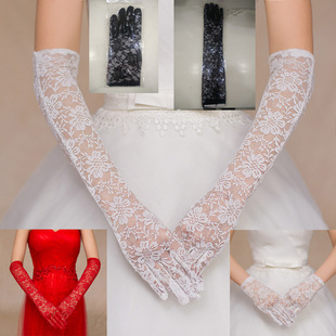 Wedding Dress Gloves Etiquette Performance Long White Red Black Short Bridal Gloves Lace Sunscreen Wedding