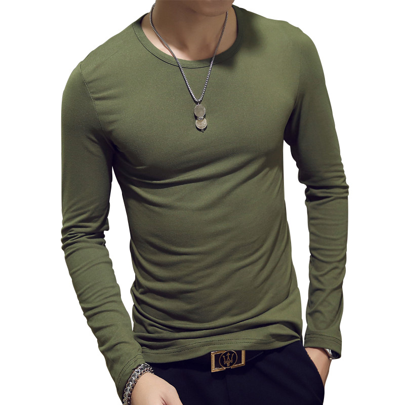 Spring and Autumn new men's T-shirt long sleeve round neck solid color top bottoming shirt Korean slim men's T-shirt wholesale ebay