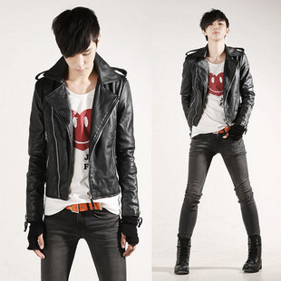 2023 Spring Short Large Lapel Slim Men's Leather Men's Motorcycle Casual Jacket