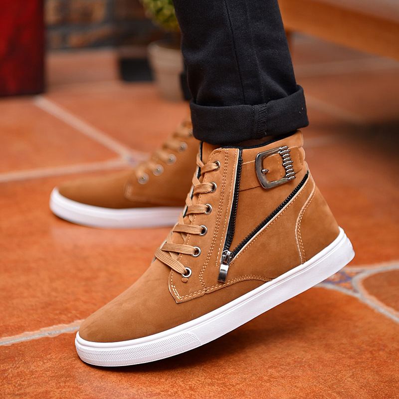 2024 spring new men's Martin boots belt buckle trendy men's board shoes Korean high-top shoes British style casual men's shoes