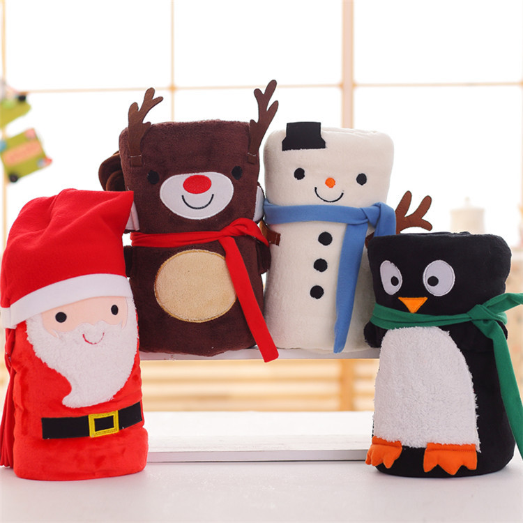 创意圣诞老人麋鹿雪人企鹅毯子卡通双面法兰绒圣诞节礼品毛毯
