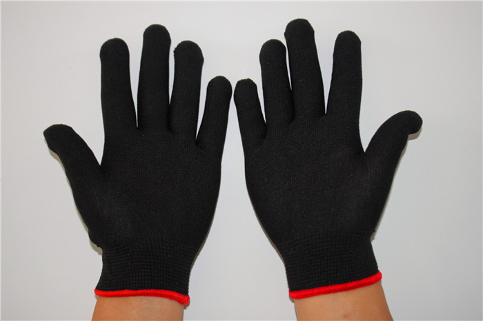 Factory wholesale large black 13-pin nylon gloves embryo breathable anti-wear work labor protection gloves
