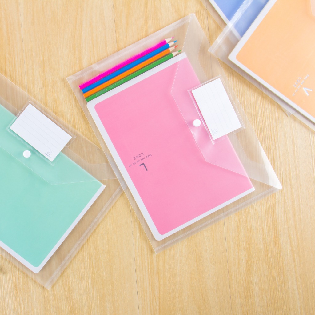 6004 creative card bag with pen file bag simple transparent PP snap button data storage bag
