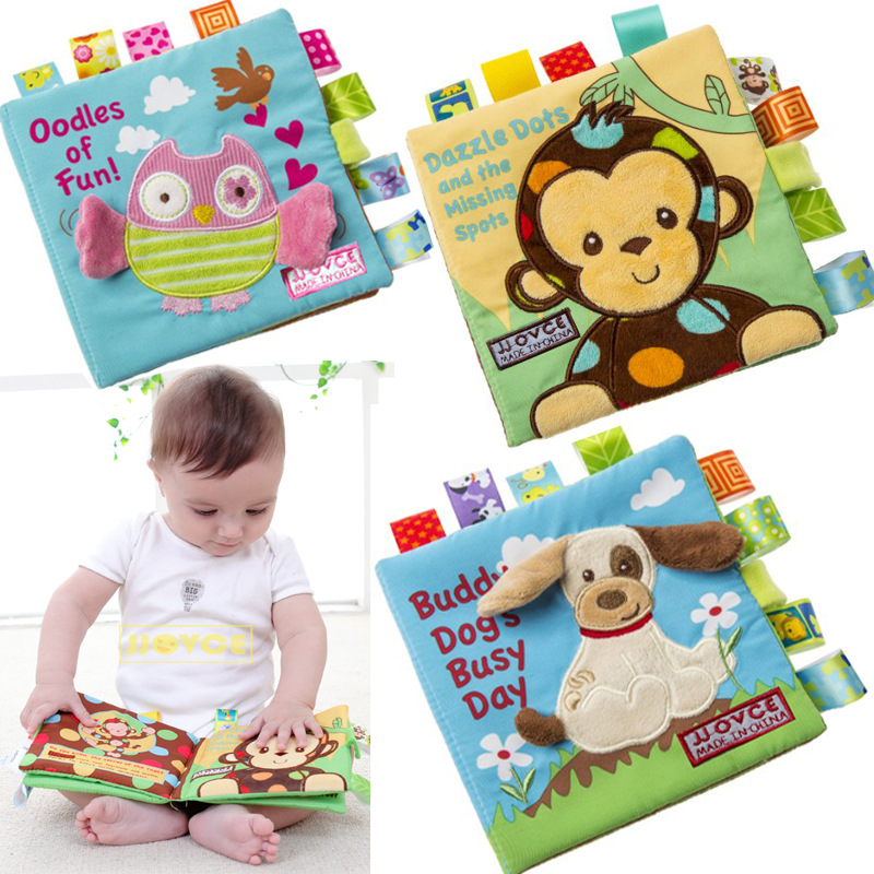 JJOVCE baby tear cloth book Animal embroidery label three-dimensional cloth book Baby educational toy book with BB