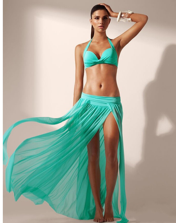 Wholesale European and American elastic mesh beach skirt, 4-piece skirt bikini blouse (excluding bikini)