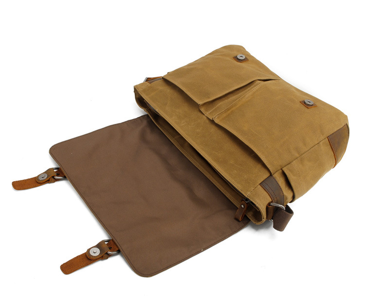 Vintage Canvas Shoulder Bag Casual Crossbody Men's Bag Wax Waterproof Canvas Computer Bag with Crazy Horse Leather Postman Bag_voghion.com