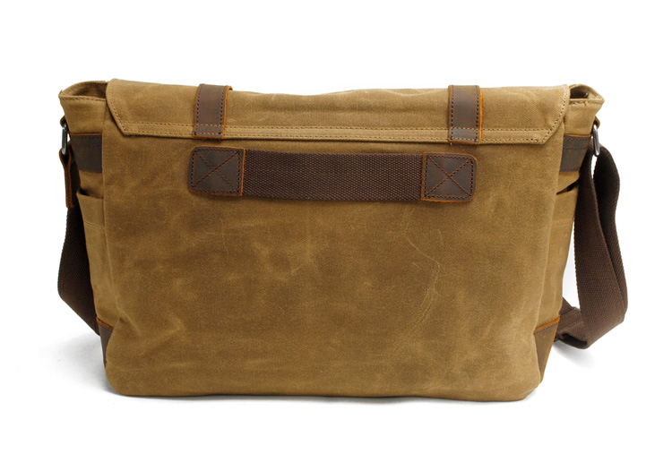 Vintage Canvas Shoulder Bag Casual Crossbody Men's Bag Wax Waterproof Canvas Computer Bag with Crazy Horse Leather Postman Bag_voghion.com