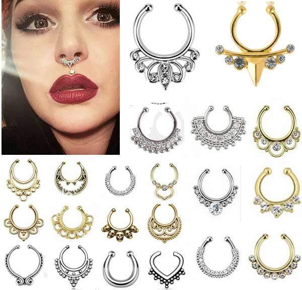 Manufacturers European and American diamond nose ring titanium steel nose ring stainless steel nose ring false nose ring C Rod nose nail puncture