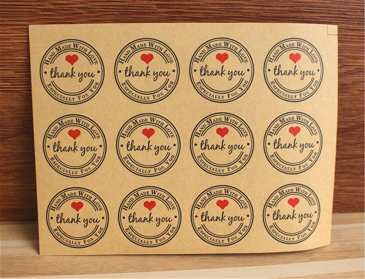 Sealing stickers Kraft paper sealing stickers thank you decorative stickers adhesive baking sealing stickers 12 pieces