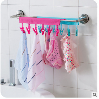 Portable travel fabric 6 clip clothes rack socks underwear windproof drying rack-large quantity negotiable