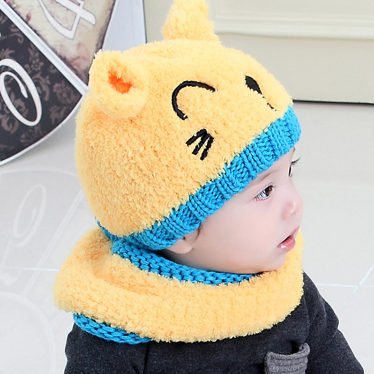 Baby Cat Hat Scarf Two-piece Set Autumn and Winter Baby Warm Plush Pullover Hat Scarf Two-piece Set