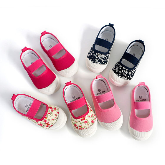 Nanlu manufacturers children's shoes wholesale 2024 children's canvas shoes shallow mouth shoes elastic broken flowers square mouth women's shoes