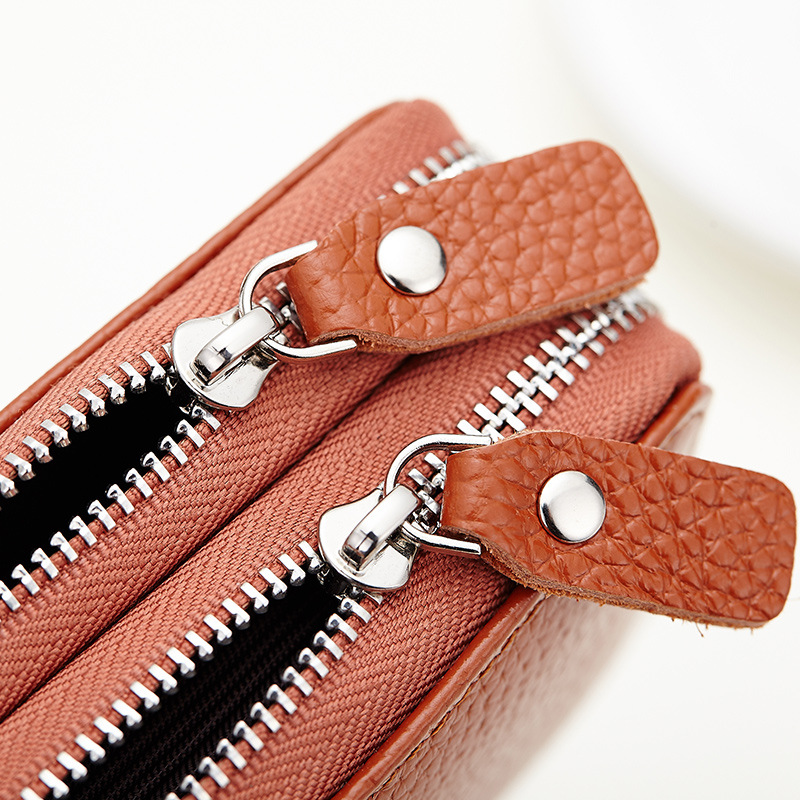 New Genuine Leather Card Bag Wholesale Organ Card Bag Card Holder Double Zipper Card Bag Multi-Card Bit First Layer Cowhide Coin Purse