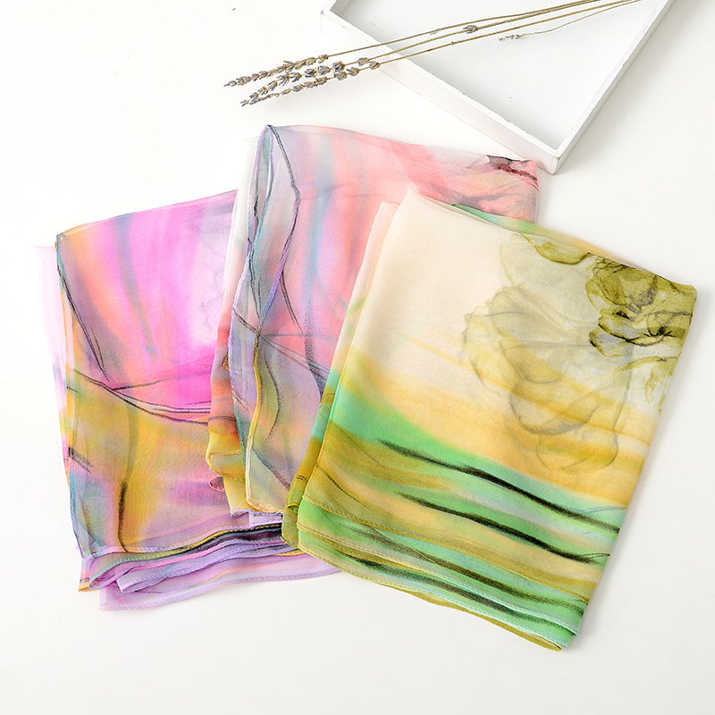 2021 new ladies air conditioning thin silk scarf wholesale silk scarf imitation silk Joker silk scarf sunscreen scarf colorful scarf