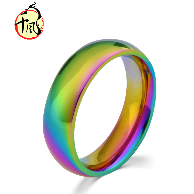 Titanium steel colorful colorful colorful ring Korean rainbow ring European and American popular jewelry wholesale JZ026