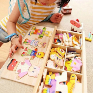 Wooden Baby Bear clothes changing puzzle boys and girls baby intelligence building wooden toys 1-2-3-4 years old