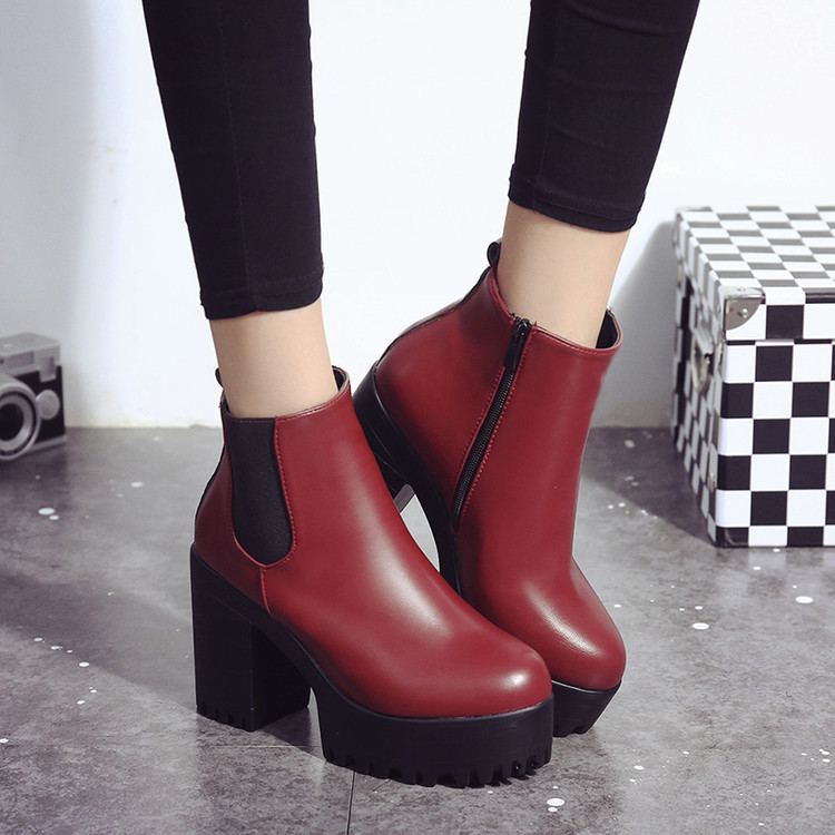 European Station 2021 New Women's Boots Round Head Waterproof Platform High Heel Thick Heel Martin Short Boots European and American Women's Shoes Foreign Trade