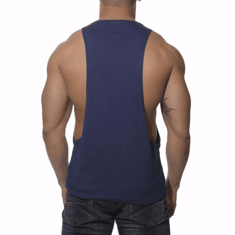 European and American Men's Fitness T-shirt sports waistcoat deep digging vest summer European size cotton solid color round neck T-shirt one-piece delivery
