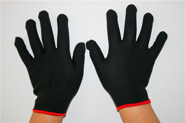 Factory wholesale large black 13-pin nylon gloves embryo breathable anti-wear work labor protection gloves