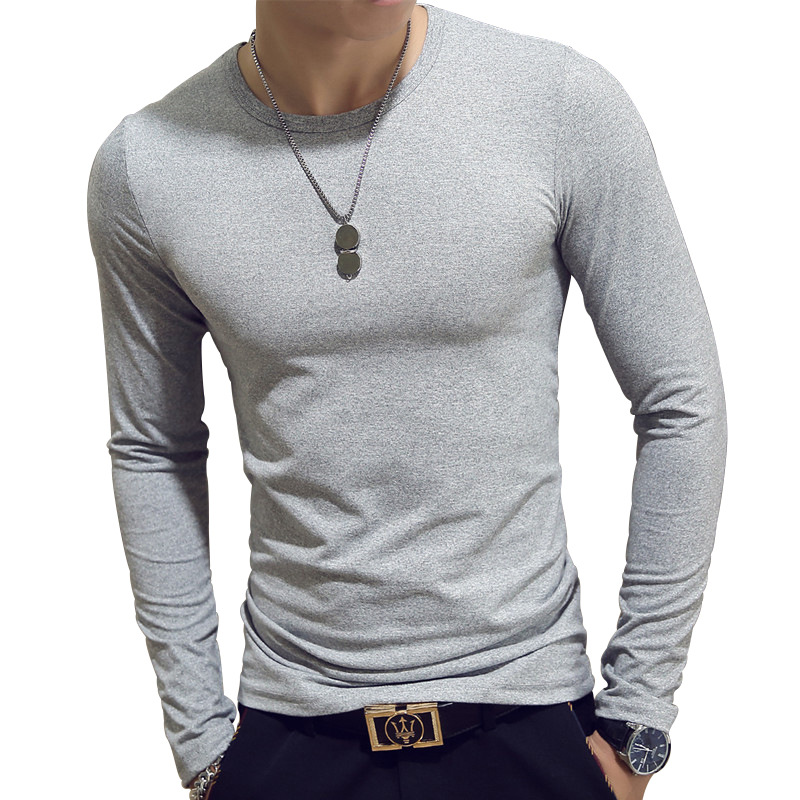Spring and Autumn new men's T-shirt long sleeve round neck solid color top bottoming shirt Korean slim men's T-shirt wholesale ebay