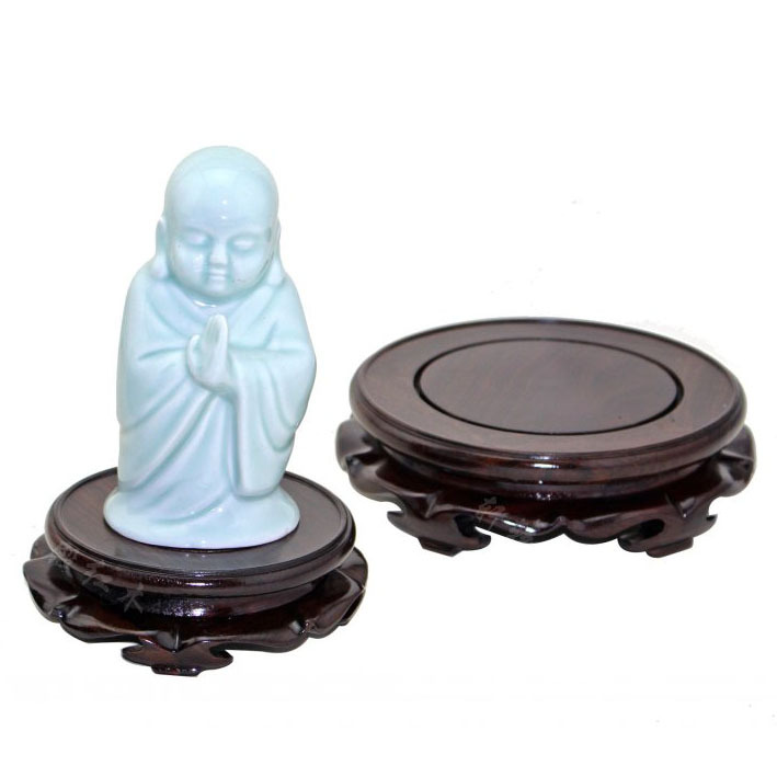 Solid Wood Ornaments Lotus Round Base Black Catalpa Wood Qi Jade Purple Sand Pot Vase Bonsai Buddha Statue Guanyin Base