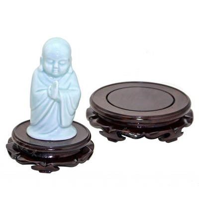 Solid Wood Ornaments Lotus Round Base Black Catalpa Wood Qi Jade Purple Sand Pot Vase Bonsai Buddha Statue Guanyin Base