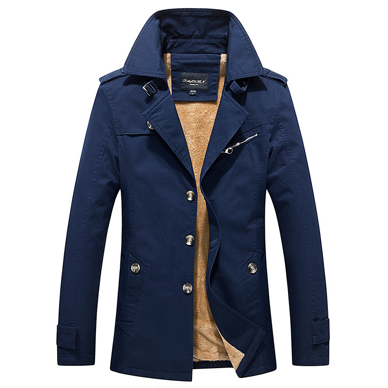 Amazon men's casual jacket mid-length fleece-lined thickened cotton trench coat men's autumn and winter coat