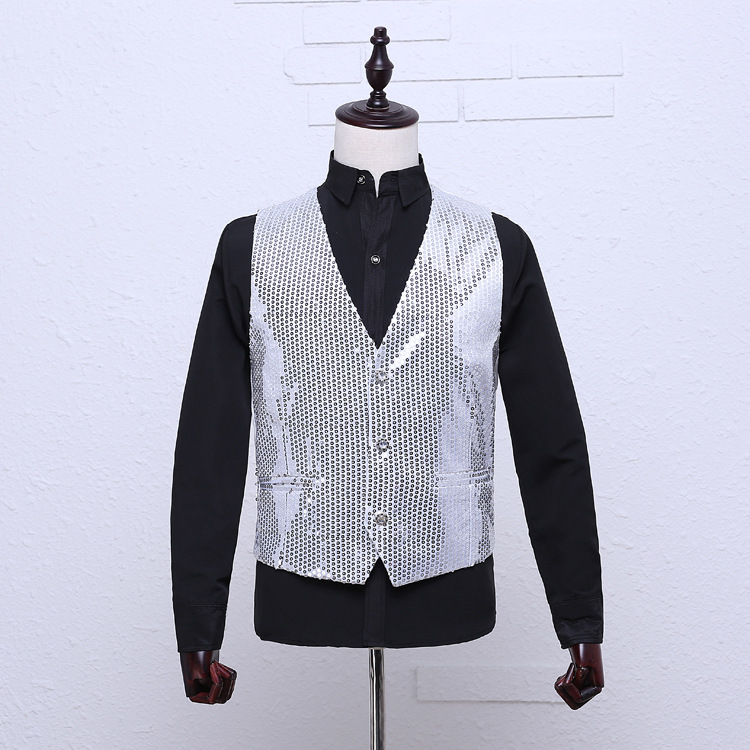 Men's stage costume sequined vest vest photo studio host singer emcee color dance vest