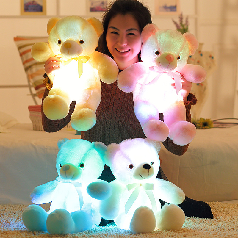 Bow tie teddy bear luminous bear doll plush toy built-in led colorful lights luminous function small