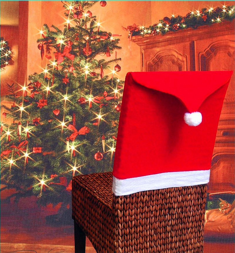 Christmas Red Non-woven Christmas Chair Set Christmas Table Decoration Christmas Hat Soft Feel_voghion.com