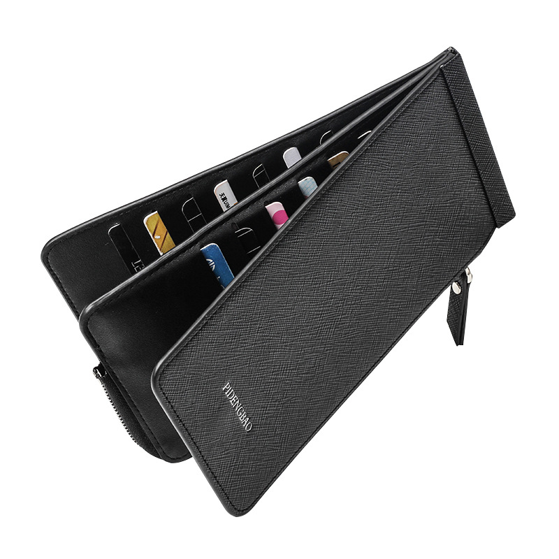 Cross-border new men's and women's long card bag multi-card Korean cross pattern mobile phone bag multi-function wallet in stock