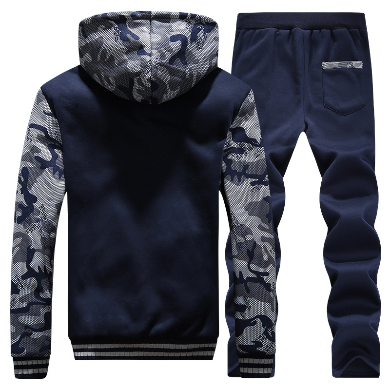 2023 new autumn and winter men's thickened plus velvet sweater suit sports casual men's coat factory direct 5XL