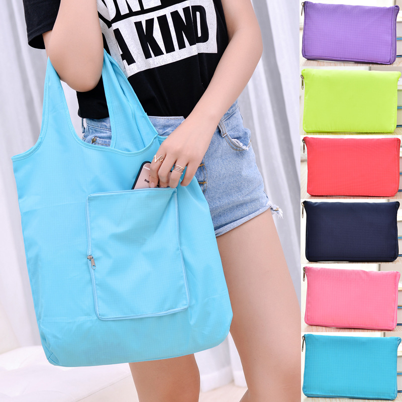 Folding Shopping Bag Portable Large Environmental Bag Oxford Cloth Thickened Handbag Waterproof Zipper Bag for Repeated Use