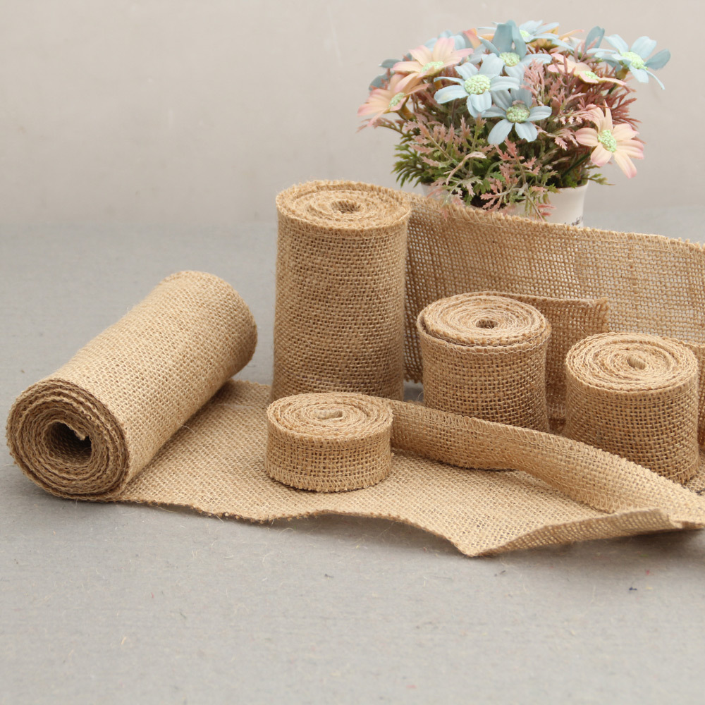 Solid color linen rolls DIY Christmas decoration wedding craft linen strips Jute cloth rolls Table flags and chair back fabrics