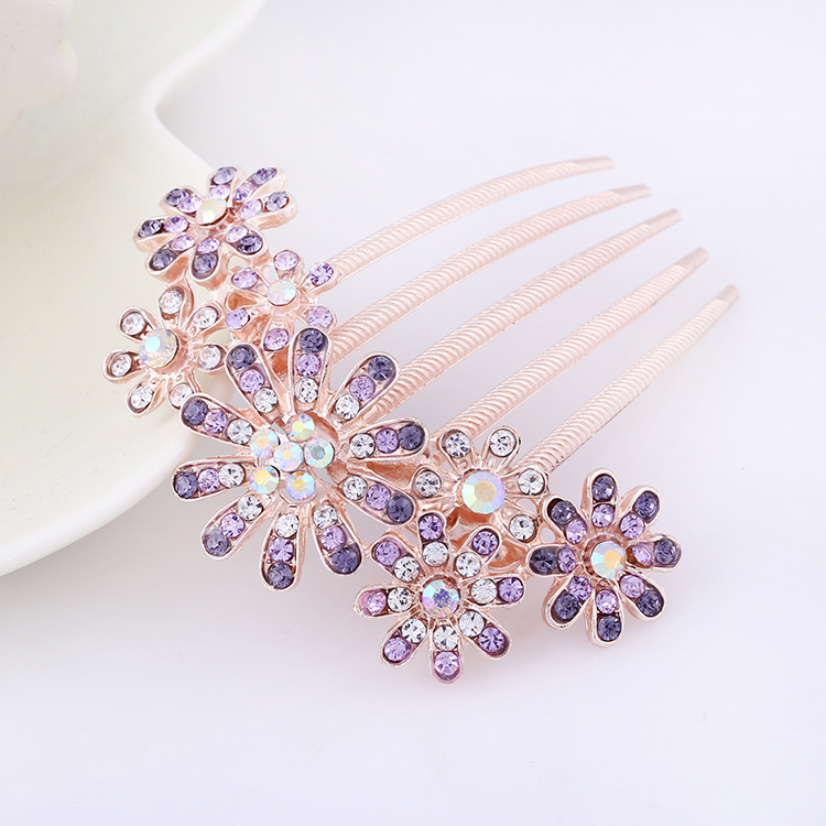 Korean version of the Sun Flower five teeth rhinestone comb hair accessories Pearl Peacock hair accessories bride hair comb wholesale