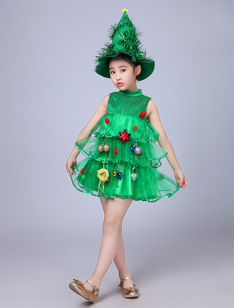 Children's Christmas Tree Show Performance Costumes Girls Christmas Costumes Dress Up Children's Christmas New Year's Day Performance Costumes