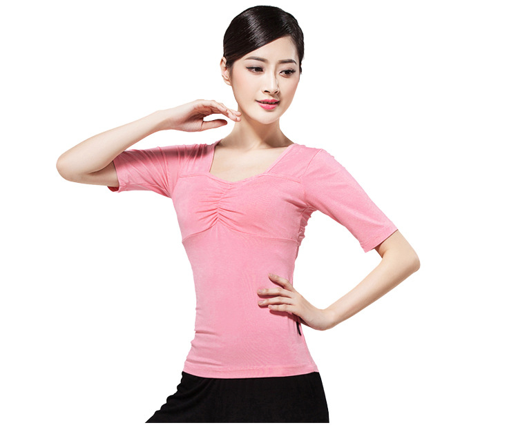 [Clearance] Square Dance Top Women's Summer Modal Slim with Chest Pad Yoga Middle Sleeve Modern Dance Practice Dress