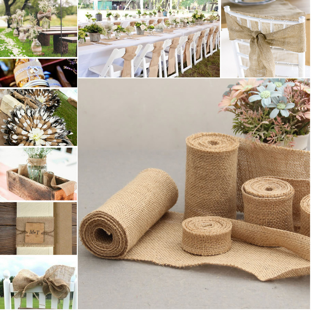 Solid color linen rolls DIY Christmas decoration wedding craft linen strips Jute cloth rolls Table flags and chair back fabrics