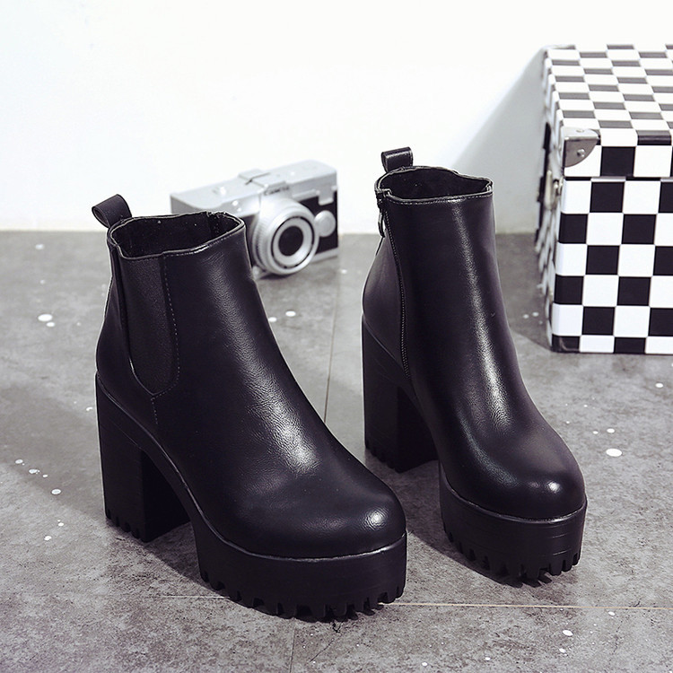 European Station 2021 New Women's Boots Round Head Waterproof Platform High Heel Thick Heel Martin Short Boots European and American Women's Shoes Foreign Trade