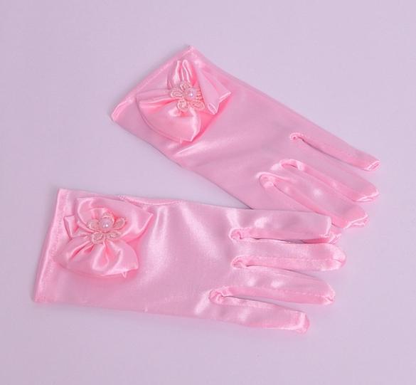 Children's gloves baby flower girl dress gloves White pink girls bow wedding gloves factory wholesale