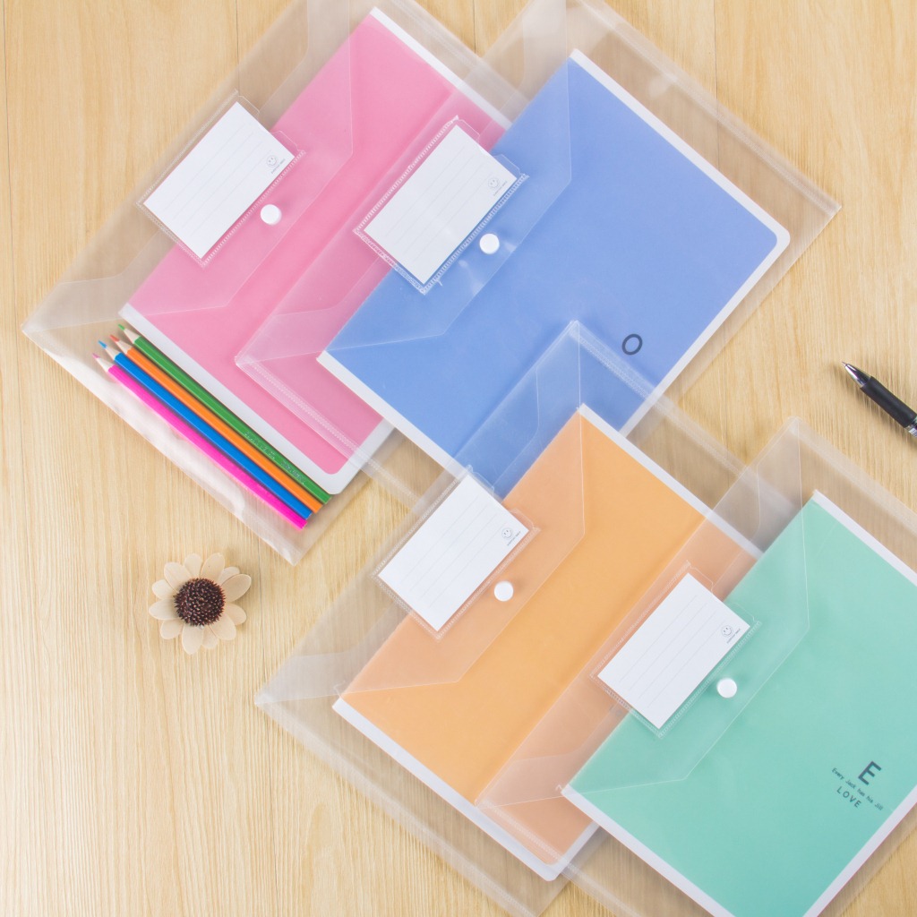 6004 creative card bag with pen file bag simple transparent PP snap button data storage bag