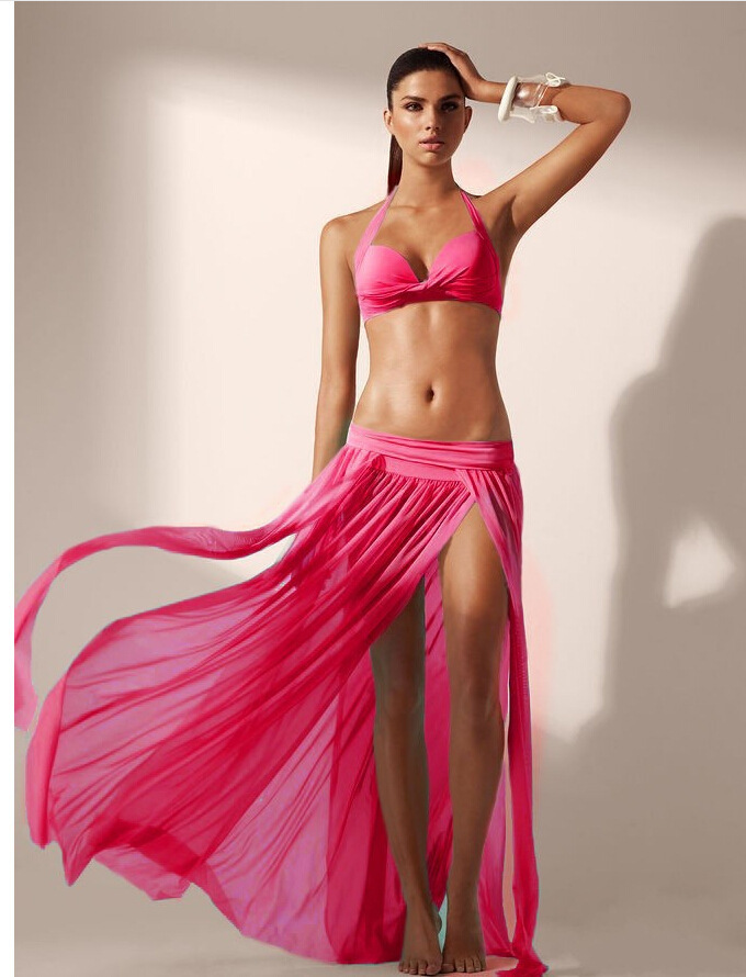 Wholesale European and American elastic mesh beach skirt, 4-piece skirt bikini blouse (excluding bikini)