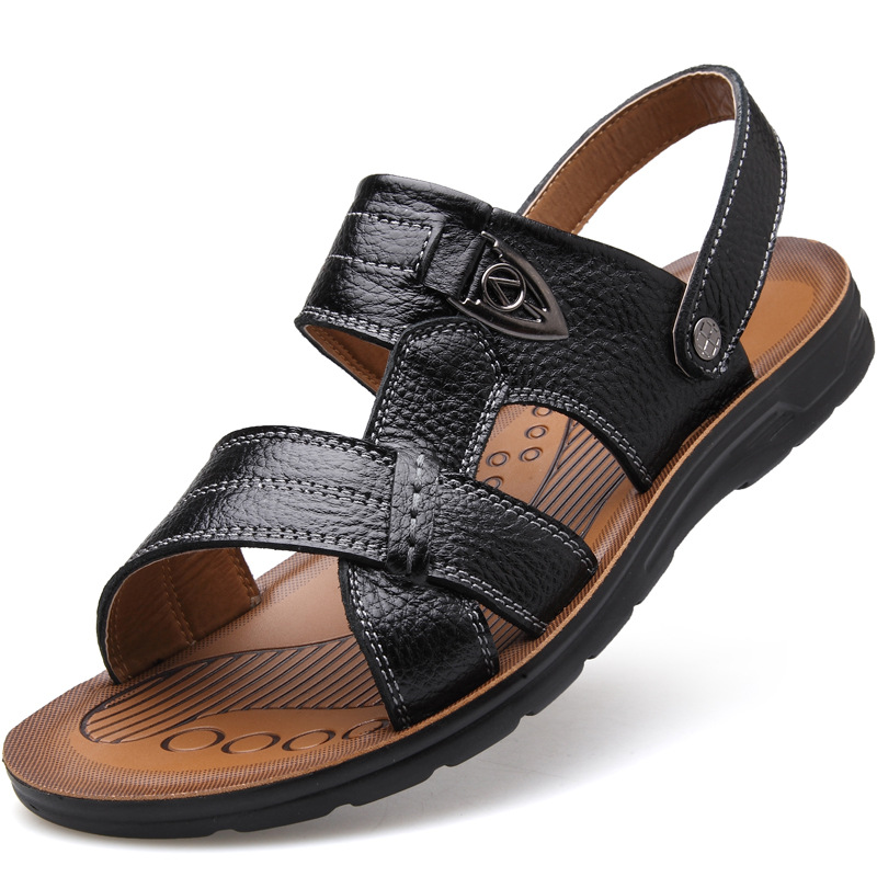 Summer extra large size wholesale 45 46 47 48 49 50 size men's beach shoes top layer Cowhide sandals slippers men