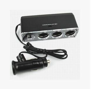 Car one-to-three cigarette lighter 12V with USB one-to-three car power distributor 0096 wholesale