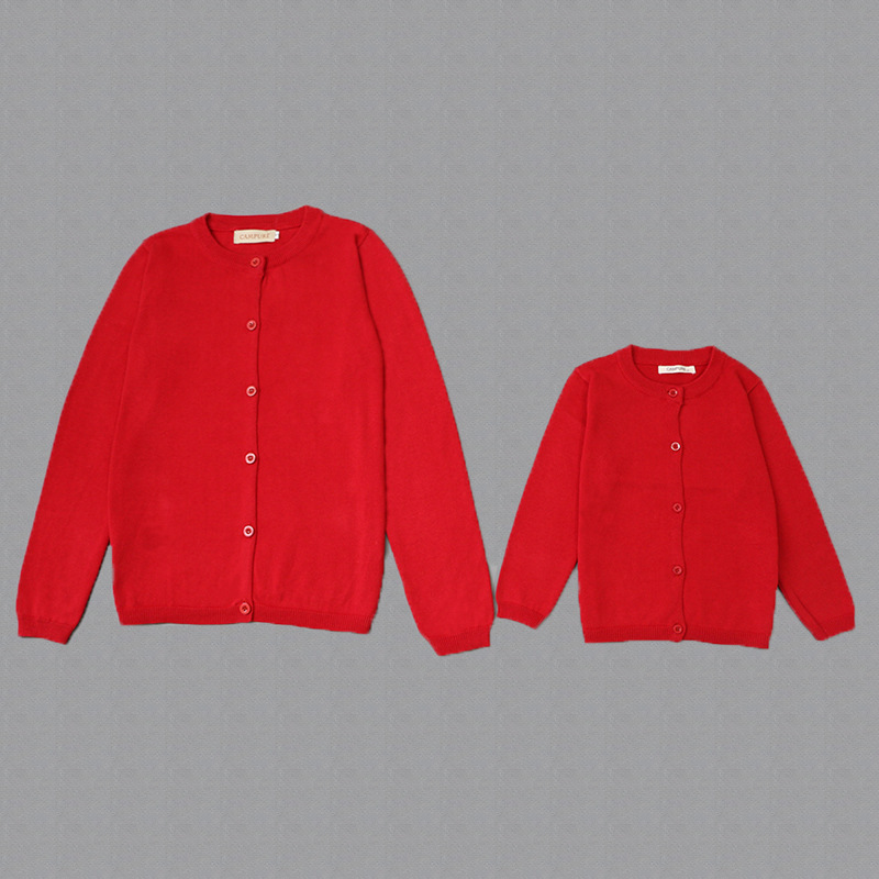 2022 New ins spring and autumn cotton baby solid color sweater knitted cardigan coat parent-child mother