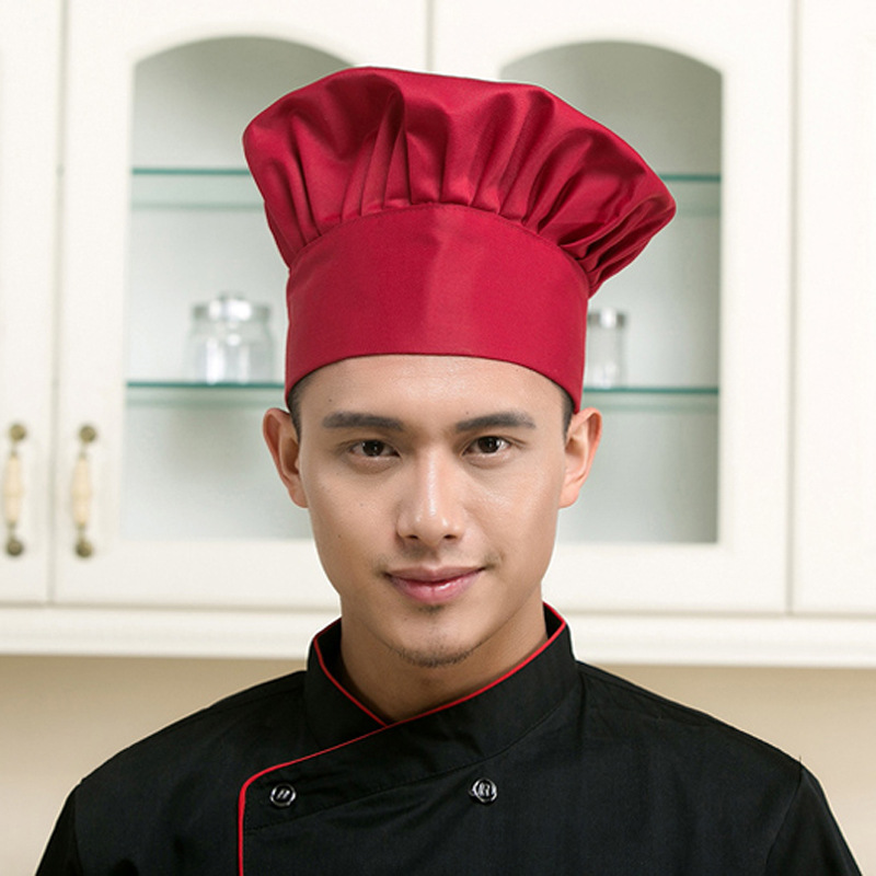 Hotel Kitchen Waiter Work Cap Pleated White Chef Hat Noodles Food Factory Mushroom Cloth Hat for Men and Women