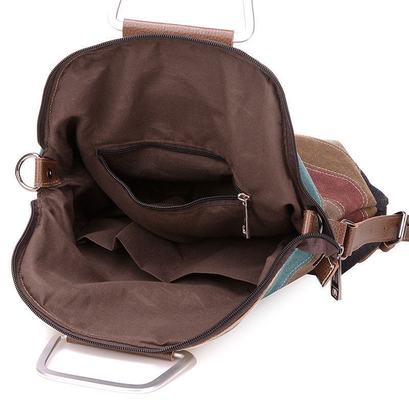 Contrast Color Foreign Trade Shoulder Crossbody Bag Korean Style Women's Canvas Shoulder Bag Large Capacity Portable Three-purpose Bag Multi-function Backpack