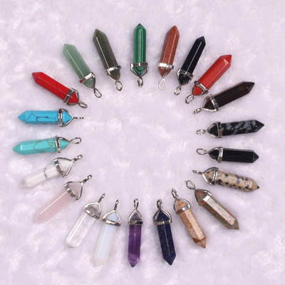 quartz Point Pendant natural stone crystal agate bullet hexagon Post necklace Pendant wholesale