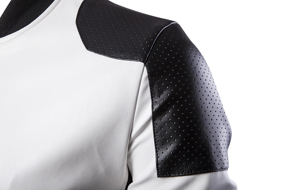 Cross-border new men's stand collar leather fashion black and white color matching large size leather coat M-5XL Y668